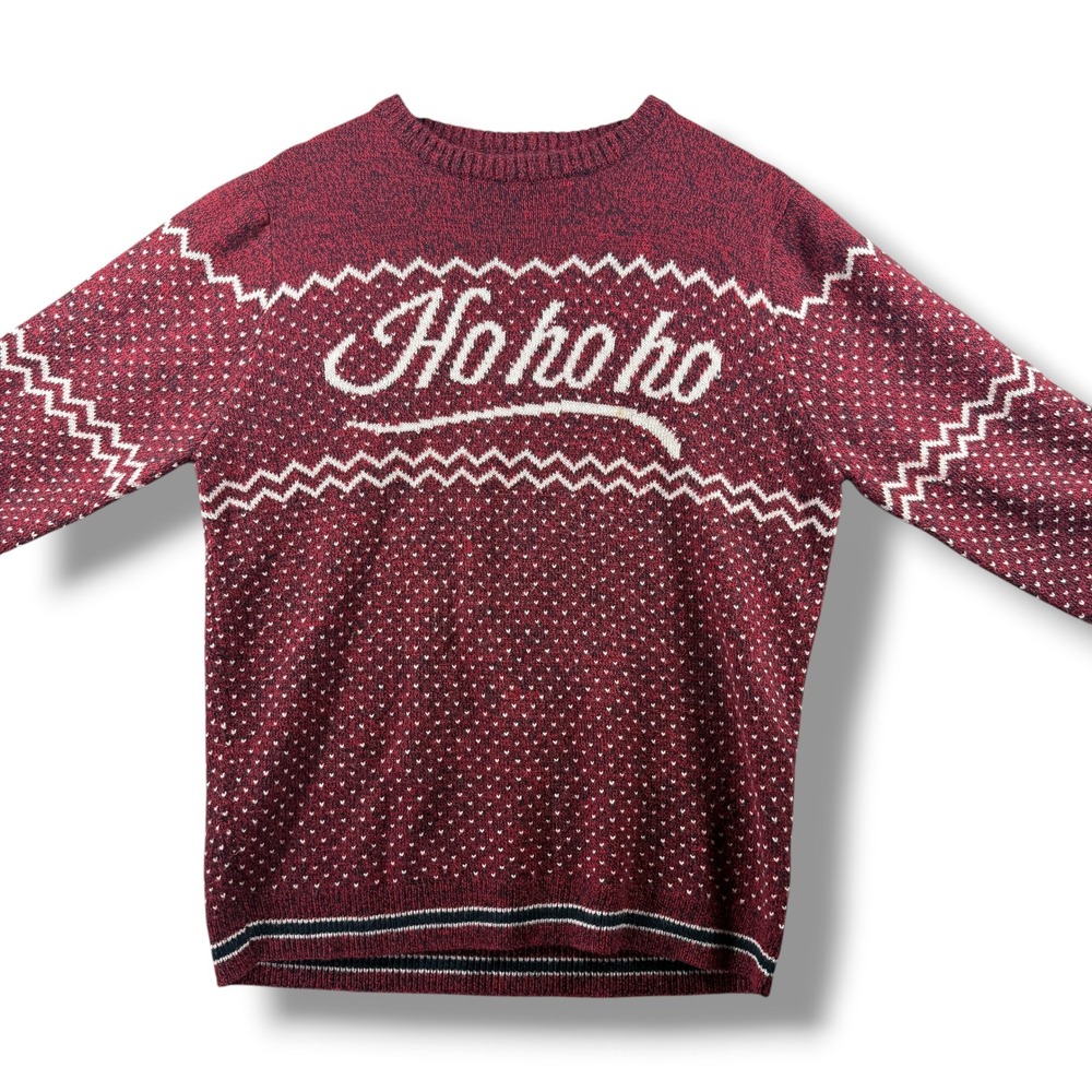 Angelo Litrico Crafted Goods Mens Ho Ho Ho Holiday Sweater Burgundy Large
